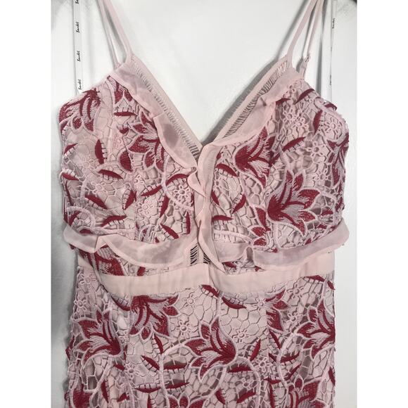 Bardot Women's 6 / Small Pink Red Lace Dress Date Night Wedding Guest Delicate - Picture 2 of 11